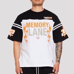 Memory Lane LA White Colorblock Flame Graphic Rider Heavy Cotton Jersey Shirt